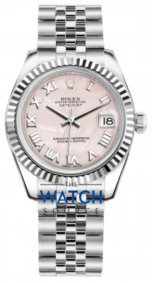 Buy this new Rolex Datejust 31mm Stainless Steel 178274 Pink MOP Roman Jubilee ladies watch for the discount price of £8,300.00. UK Retailer.